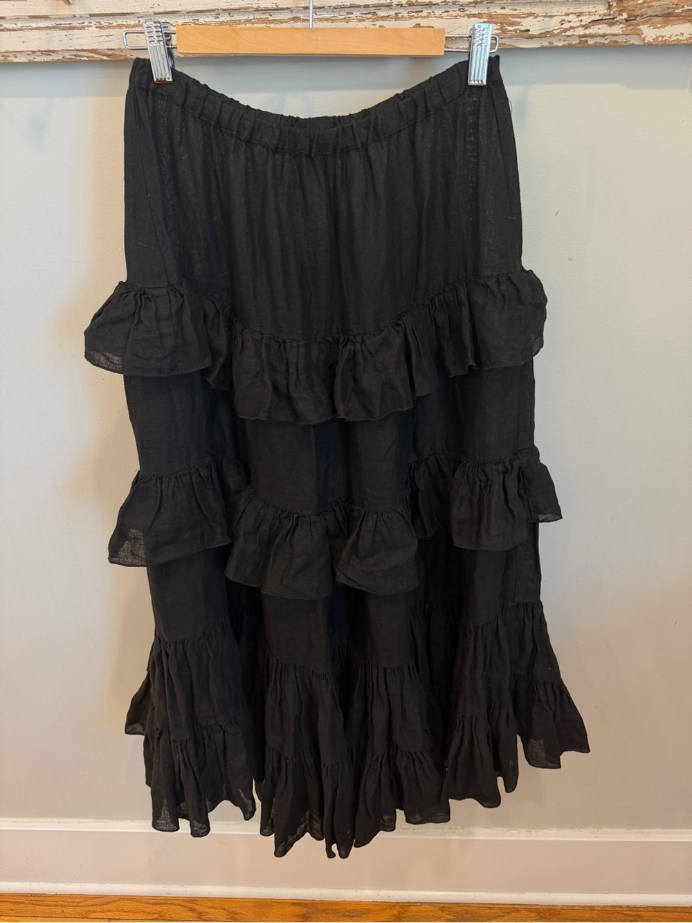 CP‎ Shades Black Linen Tiered Ruffle Skirt Size Large